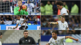 Sextett fehlt: Neuer, Sané (o.v.l.), Boateng, Schweinsteiger (M.v.l.), Podolski, Hector (u.v.l.) © Getty Images/DFB