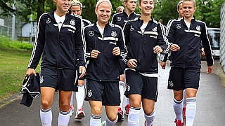 Auf zur EM 2013 nach Schweden: Linden, Maier, Däbritz und Leupolz (vorne von links) © Bongarts/GettyImages
