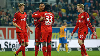 Siegtorschütze für Bayer: Bouhaddouz (2.v.l.) © Bongarts/GettyImages