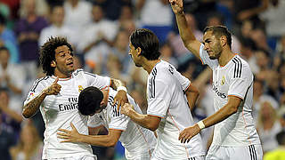 Jubel zum Auftakt: Real mit Marcelo, Sami Khedira und Karim Benzema (v.l.) © AFP