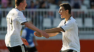 Torschützen unter sich: Nils Quaschner (l.) und Kaan Ayhan bejubeln die Sieg © Bongarts/GettyImages