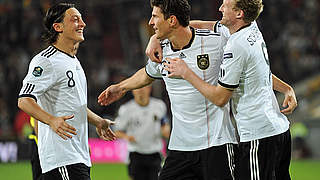 Each scored one goal: Mesut Özil, Mario Gomez and Andre Schürrle © Bongarts/GettyImages
