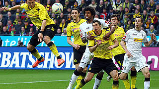 A header for the championship: Ivan Perisic (l.) scores Dortmund's first goal © Bongarts/GettyImages