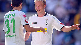 Sieg zum Abschluss der Gruppenphase: Gladbach mit Hrgota (l.) und Hanke © Bongarts/GettyImages