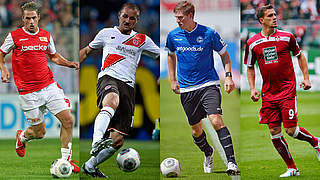 Vier Goalgetter im Einsatz: Brandy (Union), Verhoek (Pauli), Klos (DSC) und Zoller (FCK) © Bongarts/GettyImages