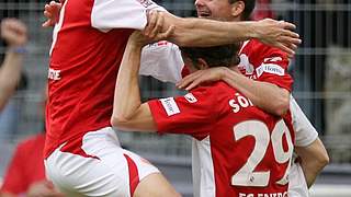 Cottbus celebrate their unlikely victory © Bongarts/GettyImages