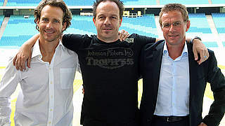 Dreamteam von RB Leipzig: Tim Lobinger, Alex Zorniger und Ralf Rangnick (v.l.) © Bongarts/GettyImages