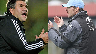 Duell auf Augenhöhe: Elversbergs Trainer Kiefer (l.) und Münchens Coach von Ahlen © Bongarts/GettyImages