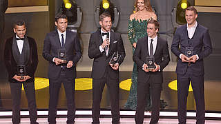 The world’s best defence (l-r): Alves, Silva, Ramos, Lahm, Neuer © AFP