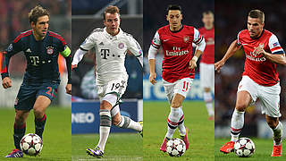 Last 16 opponents: Lahm and Götze against Arsenal’s Özil und Podolski (l.-r.) © Bongarts/GettyImages