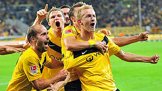 Jubel über den Sieg gegen den KSC: Dynamo Dresden © Bongarts/GettyImages