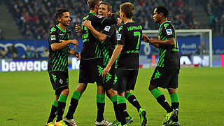 Jubel um Max Kruse (M.): Gladbach mit neun Punkten aus den vergangenen drei Spielen © Bongarts/GettyImages