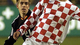 Debut for Germany: Philipp Lahm (left) against Croatia in 2004 © dpa