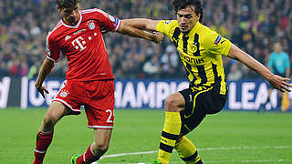 Sehen sich beim Supercup wieder: die Nationalspieler Müller (l.) und Hummels © Bongarts/GettyImages