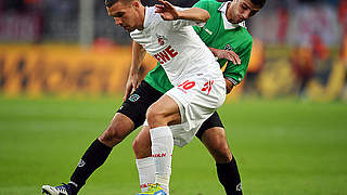 Kölner Matchwinner: Torschütze Lukas Podolski gegen Lars Stindl © Bongarts/GettyImages