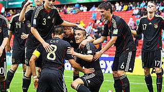 Jubel bei der U 17: Das Team steht im Viertelfinale der WM in Mexiko © Bongarts/Getty Images