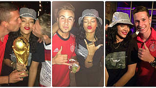 Mischt sich unter die Party machenden Nationalspieler: Pop-Superstar Rihanna © Screenshot Twitter